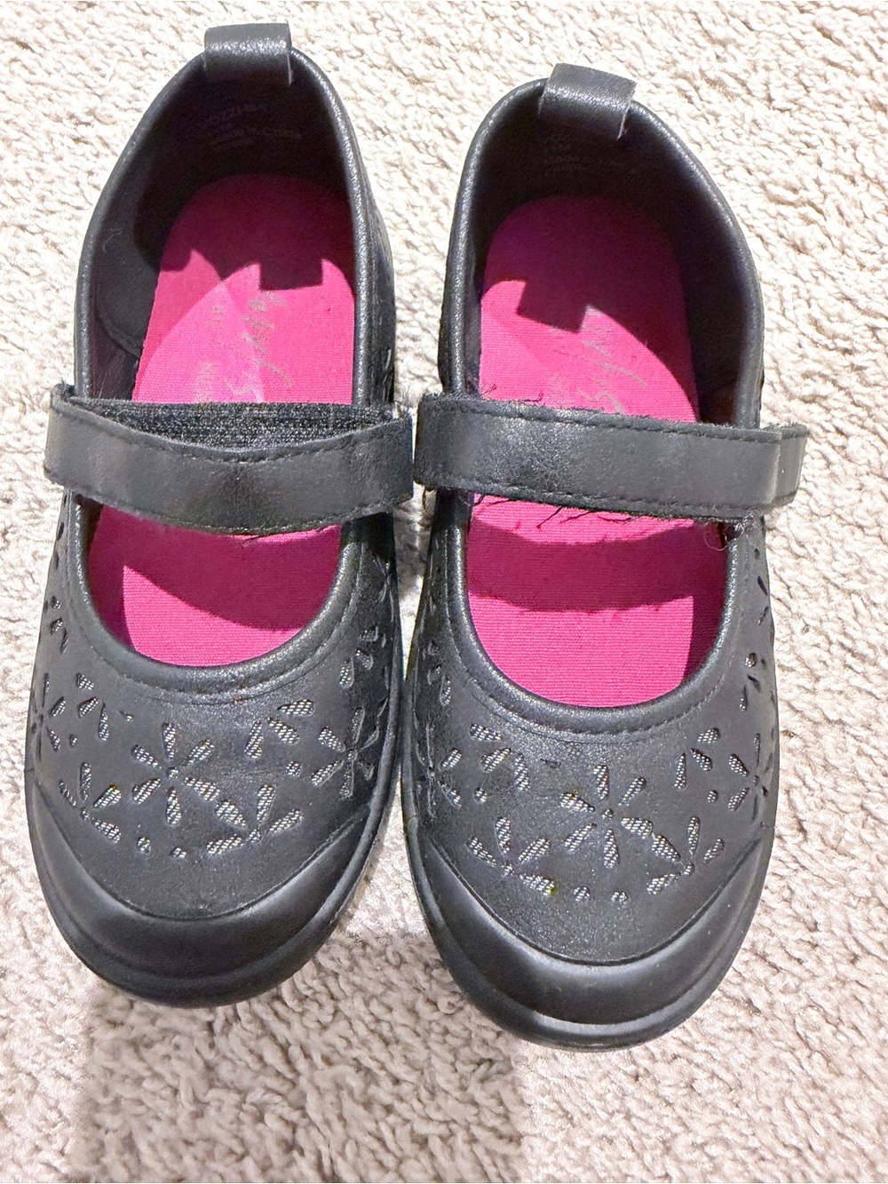 Kids Black Mary Jane Shoes with Pink Insole